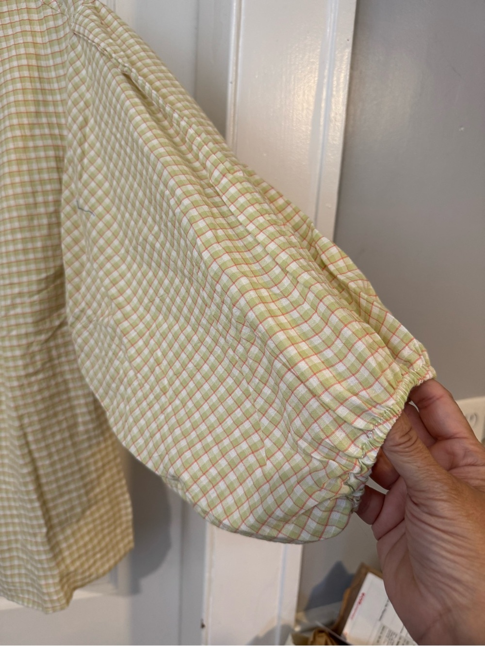 Max Studio NWT Cotton Plaid Peasant Blouse Green Balloon Sleeve Medium M - Picture 9 of 10